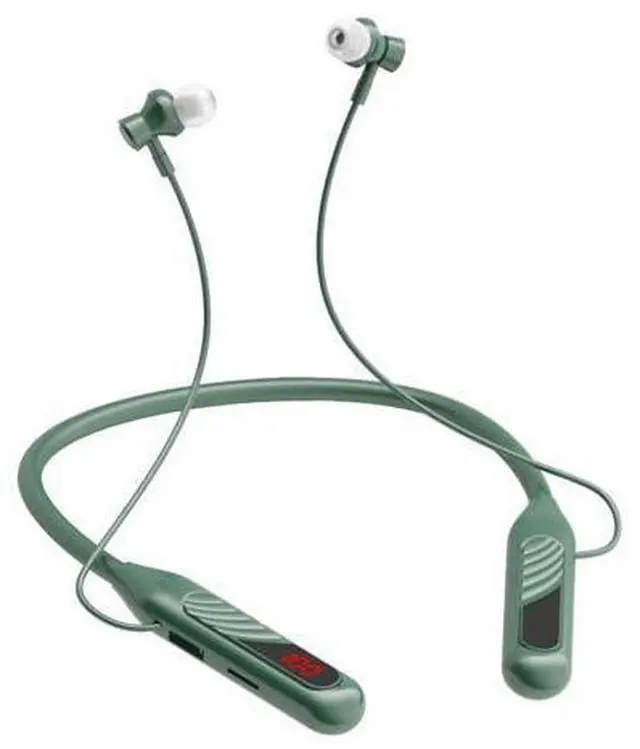Alt view image 4 of 5 - Wireless Bluetooth headphones, featuring a sporty neck strap design, have a large battery capacity, are equipped with a digital display, and have noise reduction function. Pink