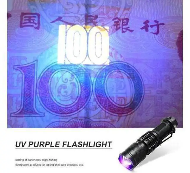 Alt view image 4 of 5 - Q5 395 UV Purple Light Flashlight Telescoping Zoom Money Checker Torch UV Flashlight Ultraviolet Torch With Zoom Function