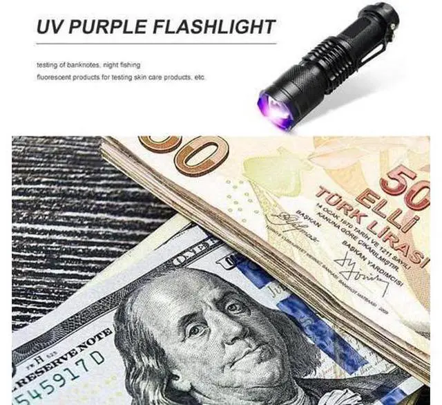 Alt view image 5 of 5 - Q5 395 UV Purple Light Flashlight Telescoping Zoom Money Checker Torch UV Flashlight Ultraviolet Torch With Zoom Function