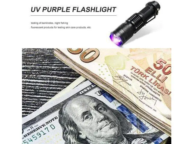 Alt view image 5 of 5 - Q5 395 UV Purple Light Flashlight Telescoping Zoom Money Checker Torch UV Flashlight Ultraviolet Torch With Zoom Function