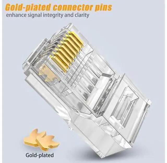 Alt view image 3 of 4 - RJ45 Cat6 Cat6a Connector Pass Through 23AWG 100-PACK Gold Plated 8P8C Ethernet Ends for Unshielded Twisted Pair Solid Wire & Standard Cables