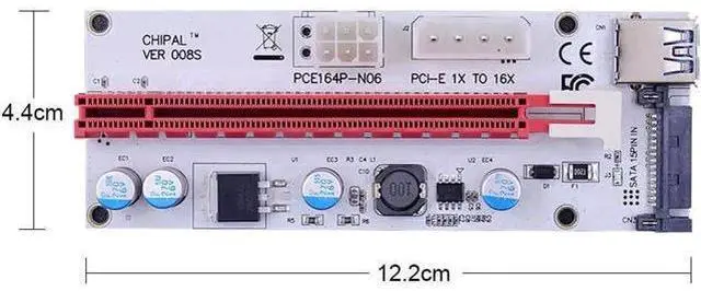 Alt view image 2 of 5 - CHIPA 30CM/60CM/1M VER008S 4Pin SATA 6PIN PCI Express PCIE PCI-E Riser Card 1X to 16X Adapter USB3.0 Extender Mining Miner