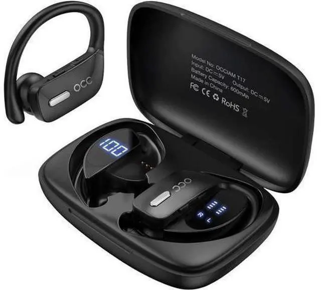 Main image of occiam Wireless Earbuds Bluetooth Headphones 48H Play Back Earphones in Ear Waterproof with Microphone LED Display for Sports Running Workout Black
