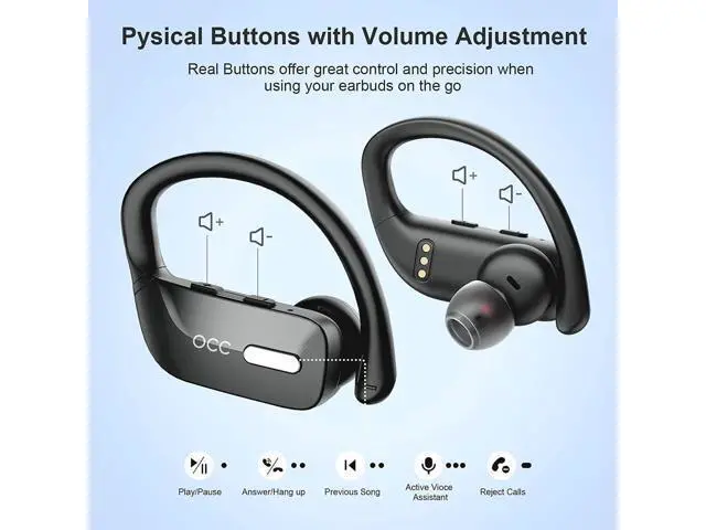 Alt view image 3 of 6 - occiam Wireless Earbuds Bluetooth Headphones 48H Play Back Earphones in Ear Waterproof with Microphone LED Display for Sports Running Workout Black