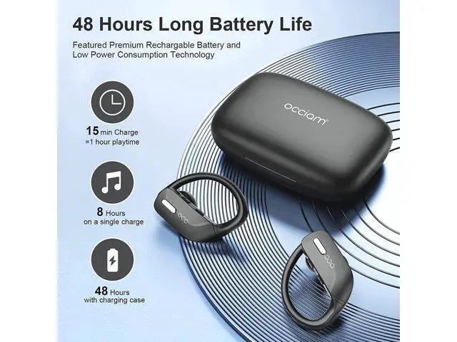 Alt view image 6 of 6 - occiam Wireless Earbuds Bluetooth Headphones 48H Play Back Earphones in Ear Waterproof with Microphone LED Display for Sports Running Workout Black