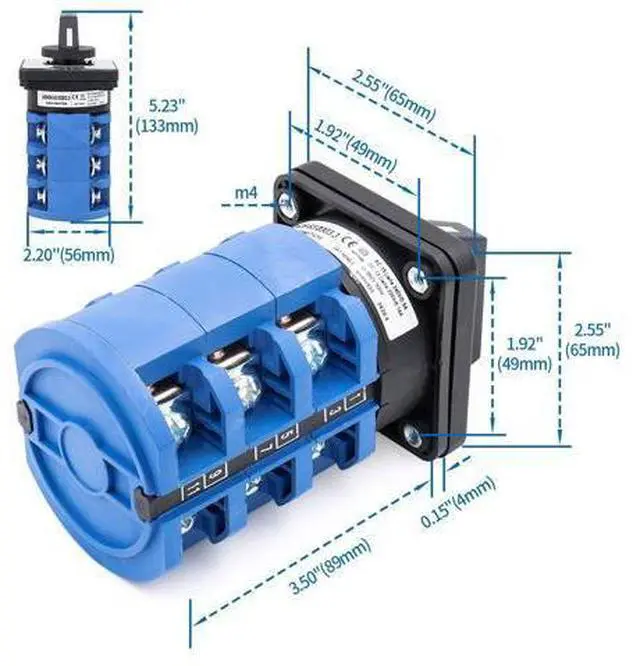 Alt view image 6 of 7 - Baomain Universal Rotary Changeover Cam Switch SZW26-63/D303.3D 660V 63A 3 Position 3 Phase with Master Switch Exterior Box LW28-63/4