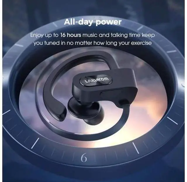 Alt view image 4 of 7 - Bluetooth Headphones, Deep Bass Wireless Running Headphones w/16 Hrs Playtime, Bluetooth Earbuds in-Ear w/Earhooks, IPX7 Waterproof Sports Earphones with Microphone for Calls