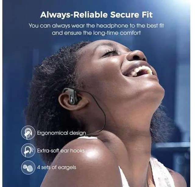 Alt view image 3 of 7 - Bluetooth Headphones, Deep Bass Wireless Running Headphones w/16 Hrs Playtime, Bluetooth Earbuds in-Ear w/Earhooks, IPX7 Waterproof Sports Earphones with Microphone for Calls