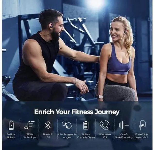 Alt view image 7 of 7 - Bluetooth Headphones, Deep Bass Wireless Running Headphones w/16 Hrs Playtime, Bluetooth Earbuds in-Ear w/Earhooks, IPX7 Waterproof Sports Earphones with Microphone for Calls