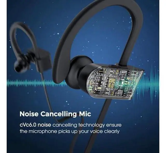 Alt view image 6 of 7 - Bluetooth Headphones, Deep Bass Wireless Running Headphones w/16 Hrs Playtime, Bluetooth Earbuds in-Ear w/Earhooks, IPX7 Waterproof Sports Earphones with Microphone for Calls