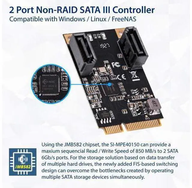 Alt view image 3 of 4 - IO CREST M.2 22x42 PCIe Interface to 2 Port SATA III Expansion Card Jmicro JMB582 Chipset, Add Two SATA 3.0 Ports to Any M.2 M-Key Slot SI-MPE40150