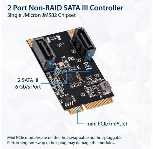 Alt view image 4 of 4 - IO CREST M.2 22x42 PCIe Interface to 2 Port SATA III Expansion Card Jmicro JMB582 Chipset, Add Two SATA 3.0 Ports to Any M.2 M-Key Slot SI-MPE40150