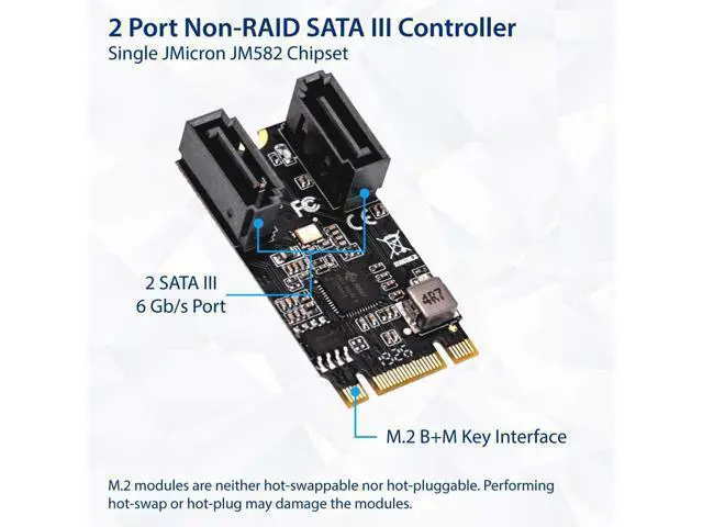 Alt view image 2 of 4 - IO CREST M.2 B+M Key to SATA III 2 Ports Expansion Card Jmicro JMB582 Chipset, Add Two SATA 3.0 Devices to Any M.2 2242 Slot SI-ADA40149