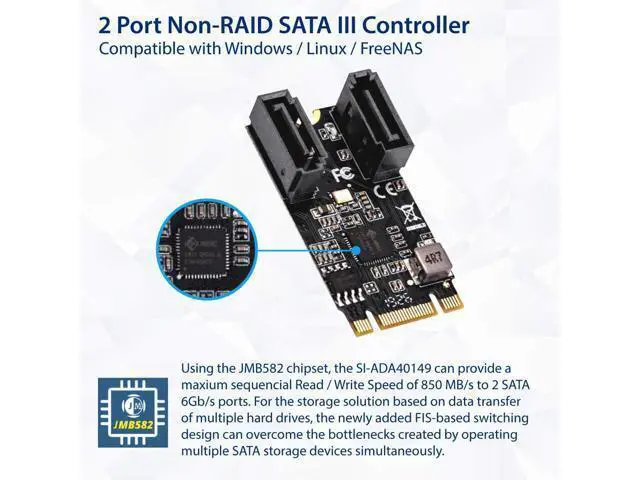 Alt view image 3 of 4 - IO CREST M.2 B+M Key to SATA III 2 Ports Expansion Card Jmicro JMB582 Chipset, Add Two SATA 3.0 Devices to Any M.2 2242 Slot SI-ADA40149