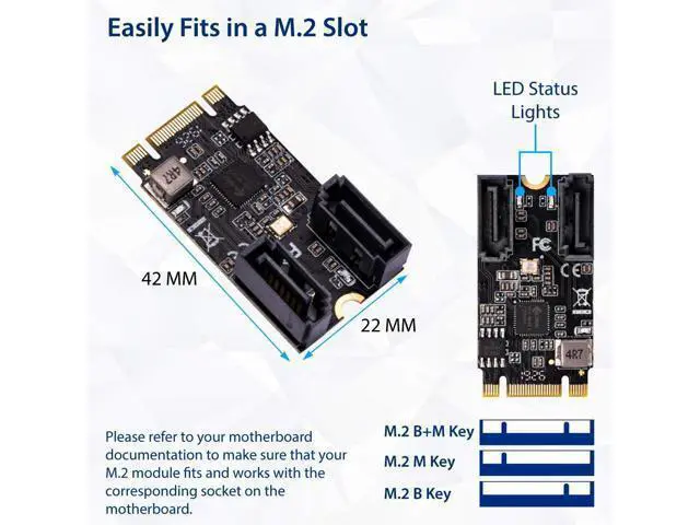 Alt view image 4 of 4 - IO CREST M.2 B+M Key to SATA III 2 Ports Expansion Card Jmicro JMB582 Chipset, Add Two SATA 3.0 Devices to Any M.2 2242 Slot SI-ADA40149