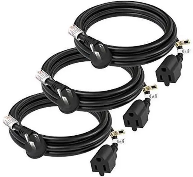 Main image of FIRMERST 1875W Flat Plug Extension Cord 6 Feet 14 AWG 15A Black, Pack of 3