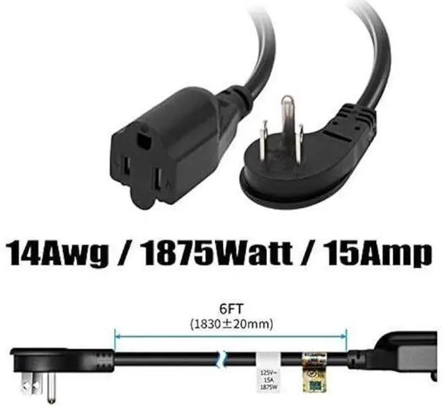 Alt view image 2 of 6 - FIRMERST 1875W Flat Plug Extension Cord 6 Feet 14 AWG 15A Black, Pack of 3