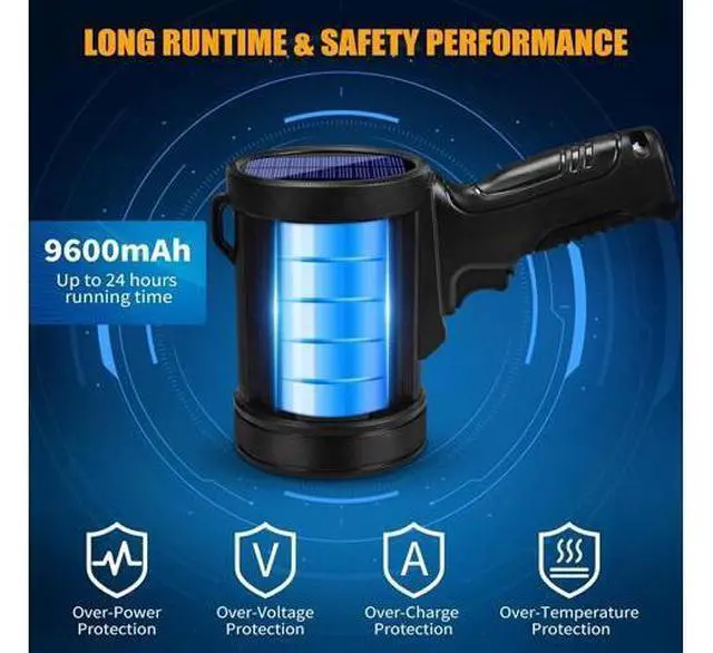 Alt view image 3 of 7 - Rechargeable Spotlight, 1000000 Lumens Bright LED Spotlight Flashlight, Long Running Spot Light Searchlight, Outdoor Handheld Spotlights with Solar Panels for Hunting,Camping,Boat,6 Spotlight Modes