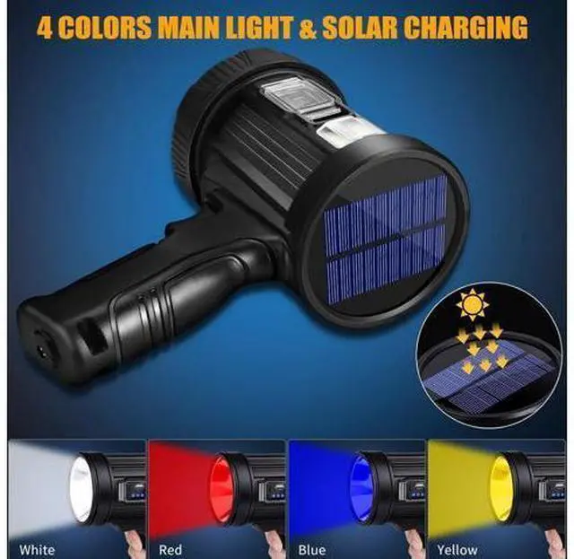 Alt view image 6 of 7 - Rechargeable Spotlight, 1000000 Lumens Bright LED Spotlight Flashlight, Long Running Spot Light Searchlight, Outdoor Handheld Spotlights with Solar Panels for Hunting,Camping,Boat,6 Spotlight Modes