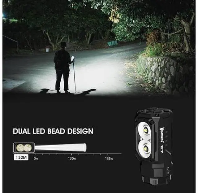 Alt view image 3 of 7 - WUBEN E7 1800 Lumen Rechargeable Mini Flashlight with Magnet - Super Bright 6 Modes EDC Flashlight, Typ-C Rechargeable LED; IP68 Pocket Flashlight for Headlamp Use, Rescue, Camping