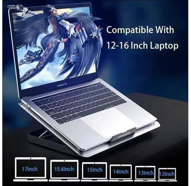 Alt view image 5 of 7 - Silver Aluminum Alloy Laptop Cooler Stand Gaming Laptop Cooling Fan Laptop Cooling Pad 11 13 17 Inch Notebook Radiator Stand for Gaming