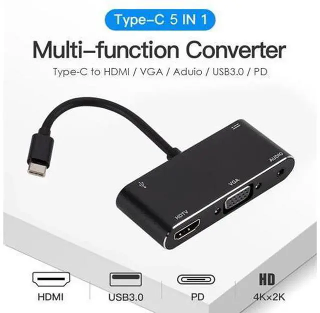 Main image of 5 in 1 USB Type-C HUB Converter Portable Laptop Notebook PC 4K HDMI VGA 3.5mm Audio USB3.0 PD Adapter