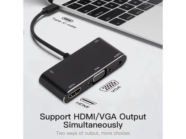 Alt view image 4 of 5 - 5 in 1 USB Type-C HUB Converter Portable Laptop Notebook PC 4K HDMI VGA 3.5mm Audio USB3.0 PD Adapter