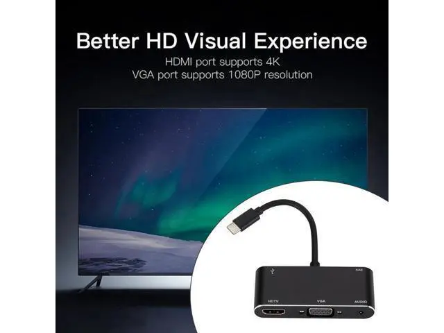 Alt view image 5 of 5 - 5 in 1 USB Type-C HUB Converter Portable Laptop Notebook PC 4K HDMI VGA 3.5mm Audio USB3.0 PD Adapter