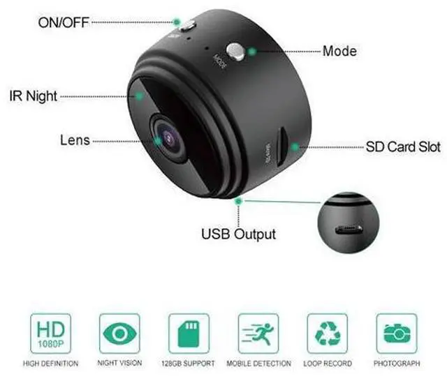 Alt view image 5 of 5 - A9 Wireless WIFI Night Vision High-Definition Camera - Home Use Video Camera for Outdoor Sports with Multi-Function Remote Monitoring