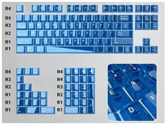 Main image of Transparent and light-transmitting keycaps made of PBT, heat-sprayed with color, suitable for 60, 68, 75, 100 types of wooting Blue Transparent PC Keycaps