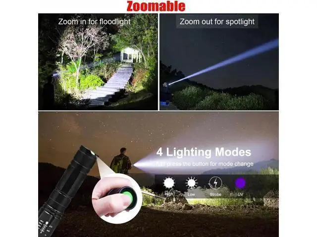 Alt view image 2 of 5 - Portable UV LED Flashlight 2 in 1 Purple White Light Flashlight Black Light Ultraviolet Torch Ultraviolet Room Urine Detector