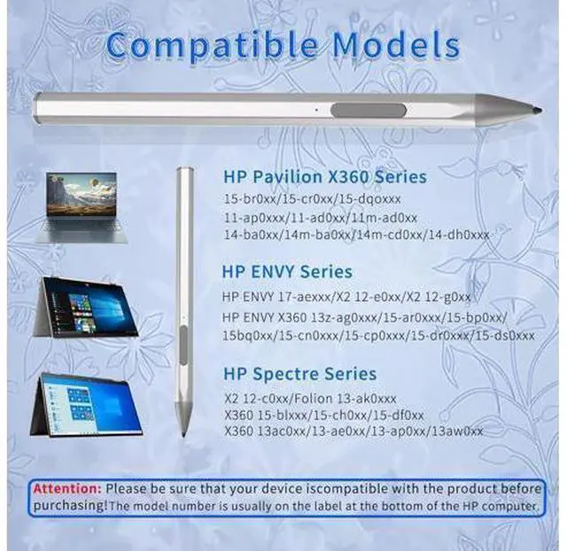 Alt view image 2 of 7 - BONAEVER Stylus Pen for HP Envy X360 Pavilion X360 Specter X360 Spectre X2 Envy X2 Rechargeable MPP 2.0 Tilt Active Pen with 4096 Pressure Sensitivity, Palm Rejection, Magnetic Attachment Function