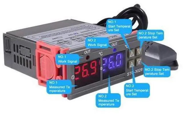 Alt view image 2 of 6 - STC-3028 DC 12V Digital Display Thermostat Temperature Controller Adjustable Thermostat Controller with SHT20 Waterproof Sensor