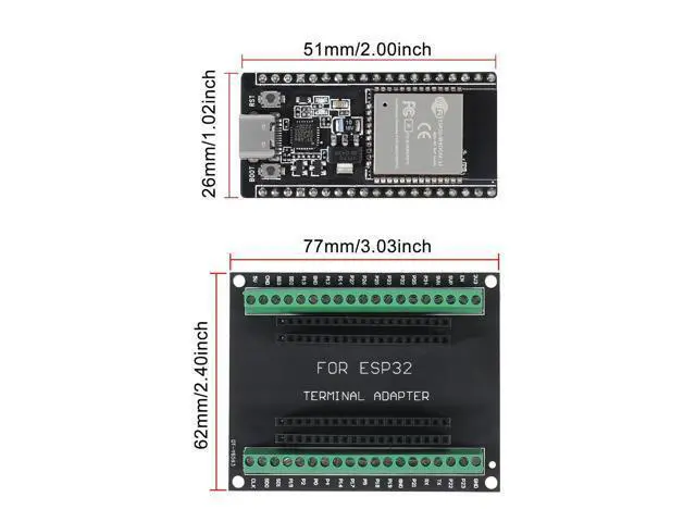 Alt view image 4 of 7 - anicorn 2Sets USB C 38 Pin ESP32 ESP-32D ESP-WROOM-32 CP2012 WiFi+Bluetooth Dual Core Type-C Interface ESP32-DevKitC-32 Development Board Module with ESP32 Breakout Board Shield Terminal Adapter