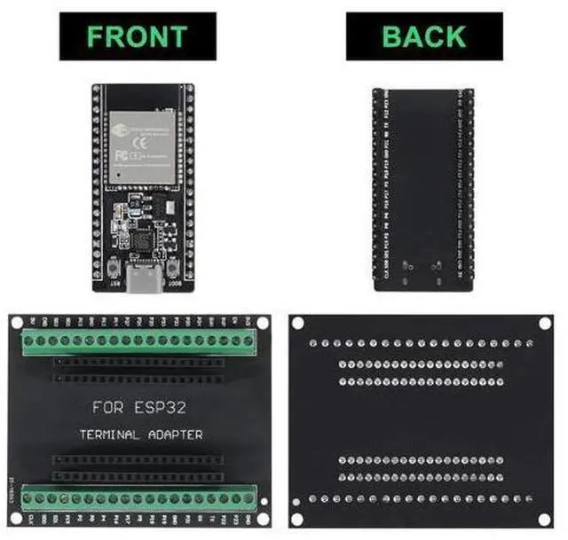 Alt view image 6 of 7 - anicorn 2Sets USB C 38 Pin ESP32 ESP-32D ESP-WROOM-32 CP2012 WiFi+Bluetooth Dual Core Type-C Interface ESP32-DevKitC-32 Development Board Module with ESP32 Breakout Board Shield Terminal Adapter