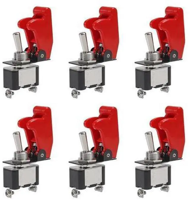 Main image of anicorn 6 Pack Heavy Duty Rocker Toggle Switch 12V 20A SPST ON/Off 2Pin with Red Aircraft Safety Cover for Auto Car Marine Boat