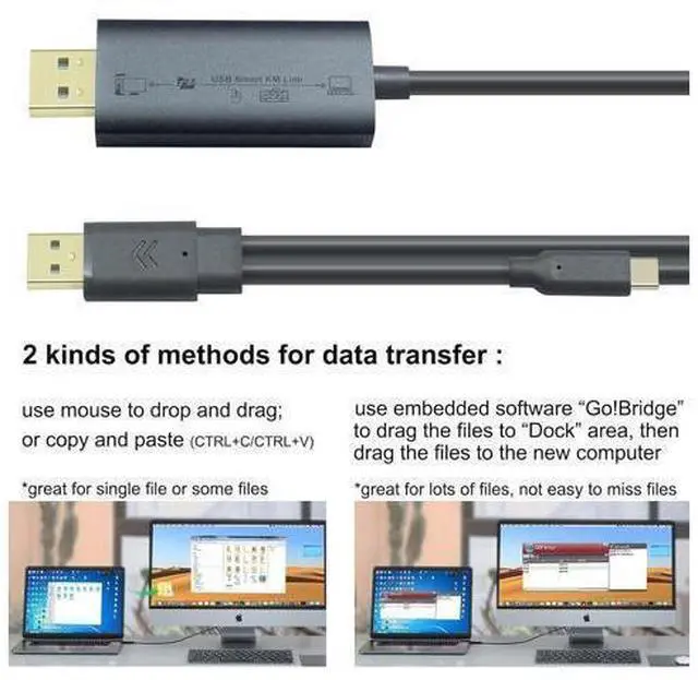 Alt view image 2 of 7 - DTech Computer to Computer USB Cable 6ft PC to PC Data Transfer Cord USB-C USB-A Windows 11 10 8 7 Vista XP MAC for USB 2.0 High Speed Easy File Sync Software Included