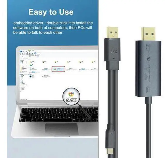 Alt view image 4 of 7 - DTech Computer to Computer USB Cable 6ft PC to PC Data Transfer Cord USB-C USB-A Windows 11 10 8 7 Vista XP MAC for USB 2.0 High Speed Easy File Sync Software Included
