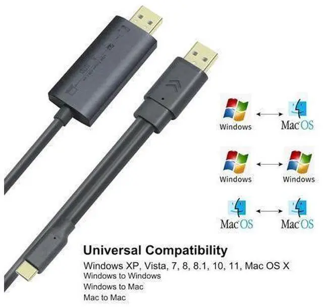 Alt view image 6 of 7 - DTech Computer to Computer USB Cable 6ft PC to PC Data Transfer Cord USB-C USB-A Windows 11 10 8 7 Vista XP MAC for USB 2.0 High Speed Easy File Sync Software Included