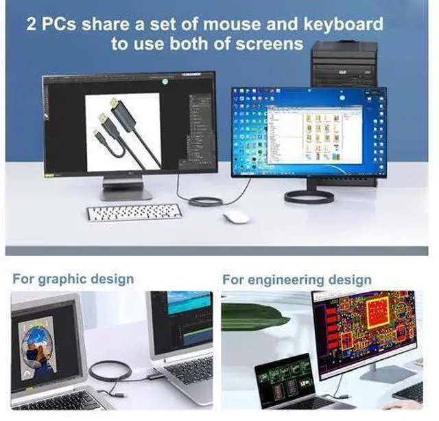 Alt view image 7 of 7 - DTech Computer to Computer USB Cable 6ft PC to PC Data Transfer Cord USB-C USB-A Windows 11 10 8 7 Vista XP MAC for USB 2.0 High Speed Easy File Sync Software Included