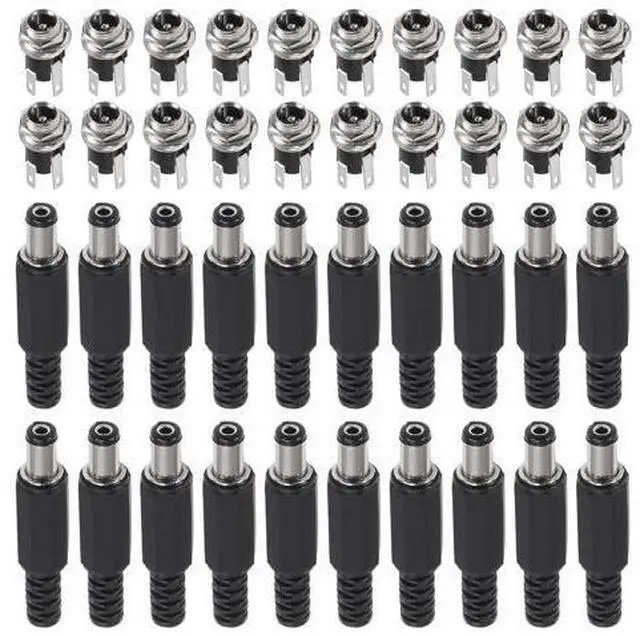 Main image of anicorn 20 Pairs 40PCS DC Power Supply Jack Socket Female Panel Mount Connector 3-Pin 5.5 x 2.1mm with 5.5mm x 2.1mm DIY Male DC Power Plug Jack Solder Connector Adapter