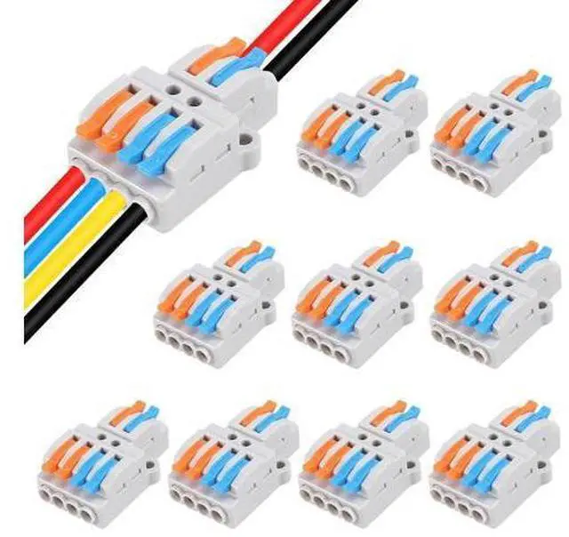 Main image of 10 Pcs Lever Nuts Wire Connectors 2 in 4 OutQuick Wiring Cable Connector Push-in Conductor Terminal Block Quick Terminal Blocks Lever Nut Assortment Connectors (2 in 4 Out)