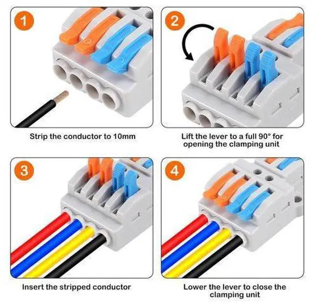 Alt view image 3 of 7 - 10 Pcs Lever Nuts Wire Connectors 2 in 4 OutQuick Wiring Cable Connector Push-in Conductor Terminal Block Quick Terminal Blocks Lever Nut Assortment Connectors (2 in 4 Out)