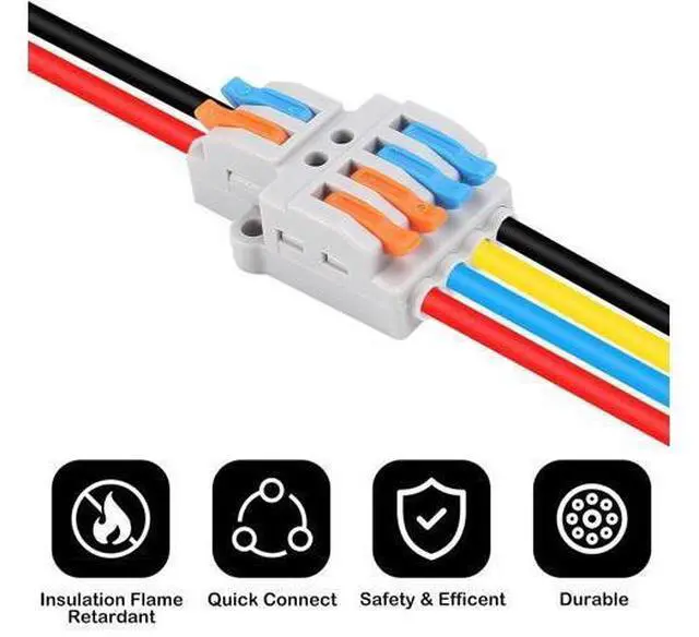 Alt view image 4 of 7 - 10 Pcs Lever Nuts Wire Connectors 2 in 4 OutQuick Wiring Cable Connector Push-in Conductor Terminal Block Quick Terminal Blocks Lever Nut Assortment Connectors (2 in 4 Out)