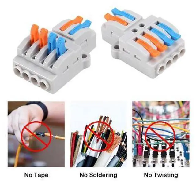 Alt view image 6 of 7 - 10 Pcs Lever Nuts Wire Connectors 2 in 4 OutQuick Wiring Cable Connector Push-in Conductor Terminal Block Quick Terminal Blocks Lever Nut Assortment Connectors (2 in 4 Out)