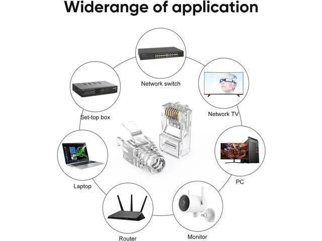 Alt view image 4 of 5 - CableCreation RJ45 Connectors, 100-Pack Cat6 Connector, Cat6/Cat5 8P8C Modular Plug Ends with Relief Boots for Solid Wire and Standard Cable, Transparent