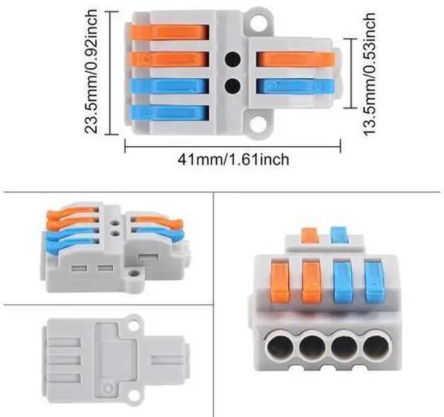 Alt view image 2 of 7 - 10 Pcs Lever Nuts Wire Connectors 2 in 4 OutQuick Wiring Cable Connector Push-in Conductor Terminal Block Quick Terminal Blocks Lever Nut Assortment Connectors (2 in 4 Out)