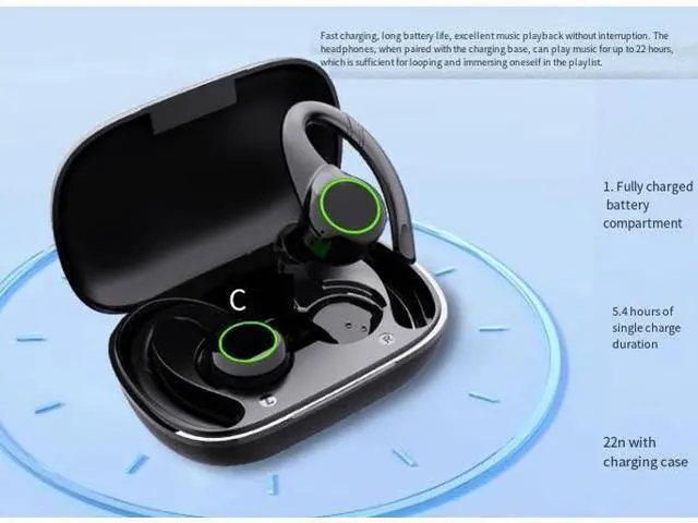 Alt view image 2 of 2 - Sports earbud-style wireless Bluetooth headphones, TWS over-ear waterproof Bluetooth headphones, 5.3 decibel noise reduction