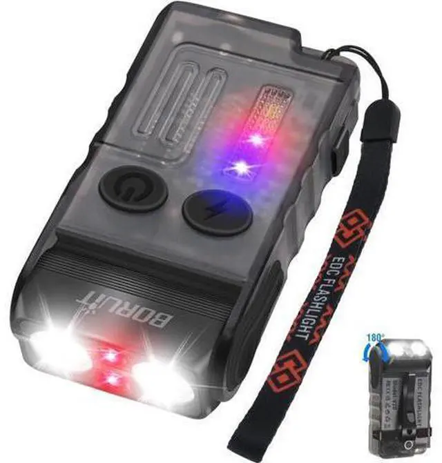 Main image of BORUIT V20 LED Small Powerful EDC Flashlight with Clip,180°Head Swivels,1000LM USB C Rechargeable Mini Pocket Keychain Flash Light with Red COB Light-14 Mode,IP67,Magnetic,110DB Buzzer(Black)