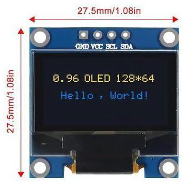 Alt view image 5 of 7 - anicorn 10 PCS 0.96 inch 12864 128X64 OLED LCD Display Board Module I2C IIC SSD1306 Driver 4 Pins Compatibile with Raspberry Pi (Blue and Yellow)